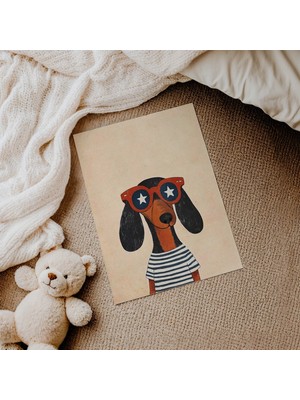 Domirus Benekli Gözlüklü Köpek Çocuk Odası Posteri Çerçevesiz Poster Duvar Dekorasyonu
