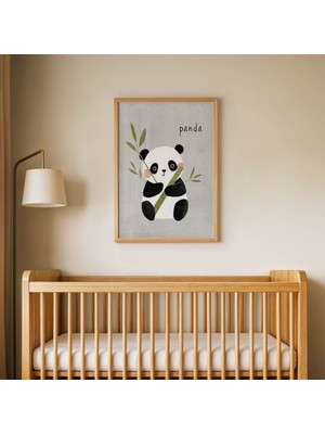 Domirus Bambulu Sevimli Panda Çocuk Odası Posteri Ahşap Çerçeveli Tablo Duvar Dekorasyonu