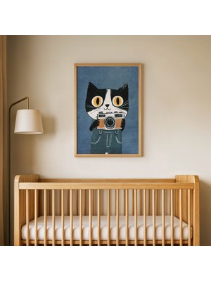 Domirus Fotoğrafçı Sevimli Kedi Çocuk Odası Posteri Ahşap Çerçeveli Tablo Duvar Dekorasyonu