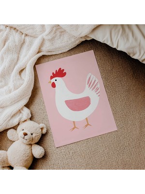 Domirus Pembe Zeminli Tavuk Çocuk Odası Posteri Çerçevesiz Poster Duvar Dekorasyonu