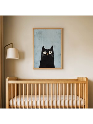 Domirus Meraklı Kedi Çocuk Odası Posteri Ahşap Çerçeveli Tablo Duvar Dekorasyonu