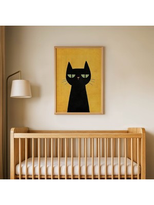 Domirus Sarı Zeminli Kedi Çocuk Odası Posteri Ahşap Çerçeveli Tablo Duvar Dekorasyonu