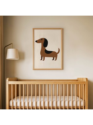 Domirus Krem Zeminli Köpek Çocuk Odası Posteri Ahşap Çerçeveli Tablo Duvar Dekorasyonu
