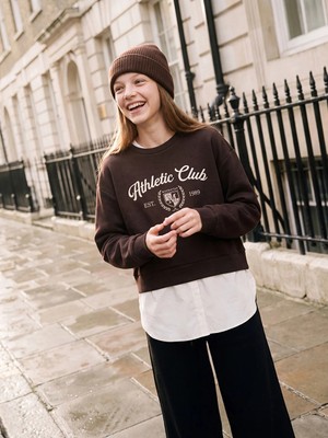 Lc Waikiki Yeni Sezon Kahverengi Baskılı Kız Çocuk Kalın Sweatshirt