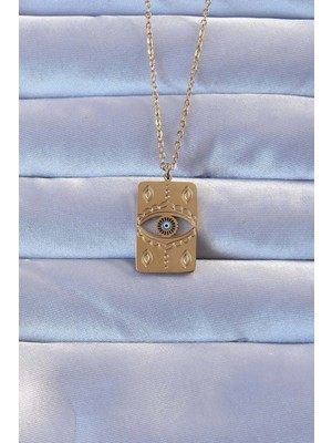 Efnaz Style 316L Çelik Gold Renk Işlemeli Nazarlı Vintage Kolye