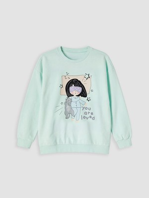 Lc Waikiki Yeni Sezon Yeşil Baskılı Kız Çocuk Pijama Üst