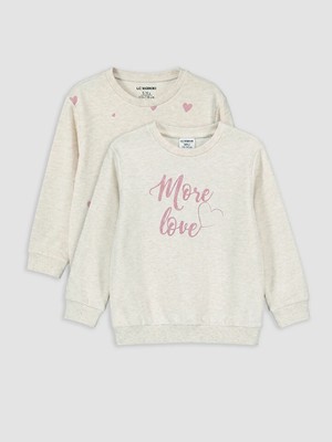 Lc Waikiki Yeni Sezon Pembe Baskılı Kız Çocuk Sweatshirt 2'li
