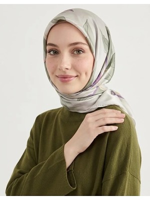 Bushu Flora Twill Eşarp - Çiçek Yaprak Desenli