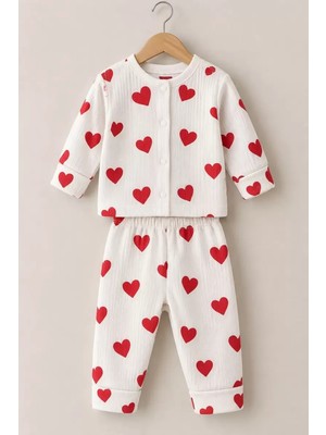 Baby 3-12 Ay Kalp Baskılı Çıtçıtlı Penye Bebek Pijama Takımı Baby Najmaddin