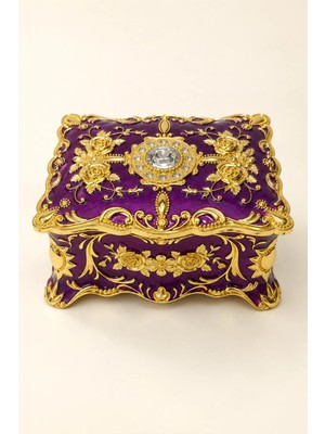 Rasha Collection Mor Gold Çiçek Motifli Dekoratif Takı ve Mücevher Kutusu