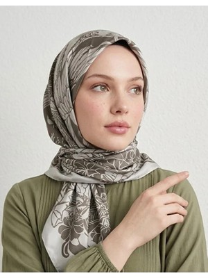 Bushu Noira Twill Eşarp - Çizgi Çiçek Desenli