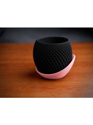 Luord-Store 3D Baskı Küre Saksı - Kafes Dokulu Iki Parçalı Dekoratif Saksı - Siyah-Pembe