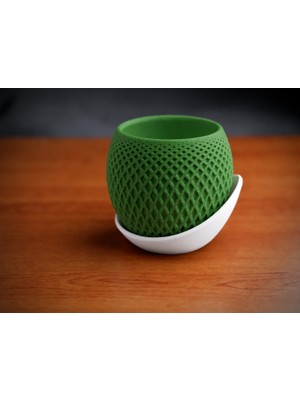 Luord-Store 3D Baskı Küre Saksı - Kafes Dokulu Iki Parçalı Dekoratif Saksı - Yeşil-Beyaz