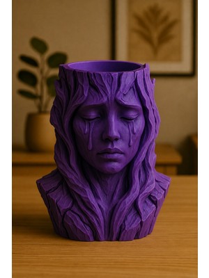 Luord-Store 3D Baskı Ağlayan Kadın Büst Saksı - Sanatsal Dekoratif Saksı - Mor