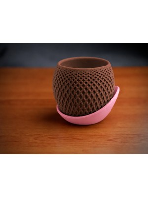 Luord-Store 3D Baskı Küre Saksı - Kafes Dokulu Iki Parçalı Dekoratif Saksı - Kahverengi-Pembe