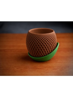 Luord-Store 3D Baskı Küre Saksı - Kafes Dokulu Iki Parçalı Dekoratif Saksı - Kahverengi-Yeşil