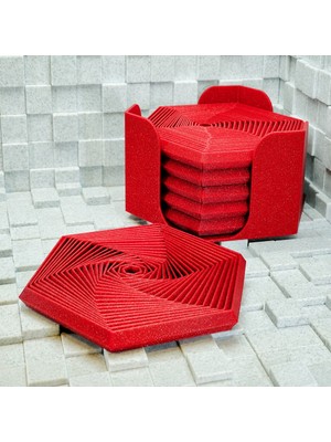 Luord-Store 3D Baskı Fidget Coaster Seti - Altıgen Desenli Bardak Altlığı Tutucu-Kırmızı
