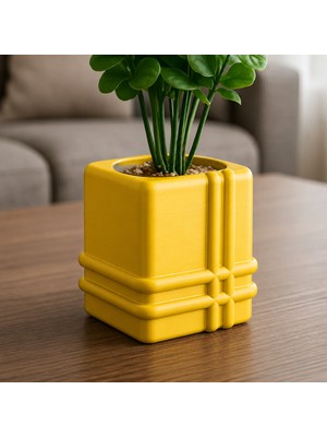 Luord-Store 3D Baskı Square Planter - Izgara Desenli Küp Saksı-Sarı