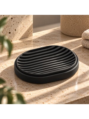 Basart Dekoratif Sabunluk Oval Izgaralı 2 Parçalı Su Tahliyeli Modern Banyo Sabunluk