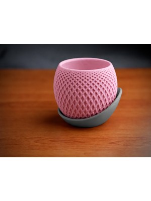 Luord-Store 3D Baskı Küre Saksı - Kafes Dokulu Iki Parçalı Dekoratif Saksı - Pembe-Gri
