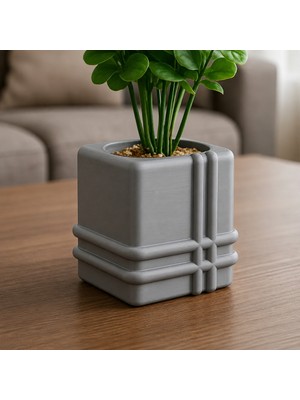 Luord-Store 3D Baskı Square Planter - Izgara Desenli Küp Saksı-Gri