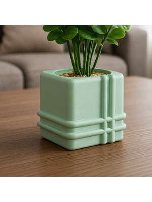 Luord-Store 3D Baskı Square Planter - Izgara Desenli Küp Saksı-Mint