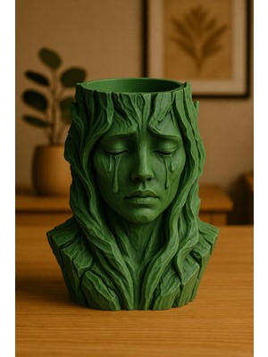 Luord-Store 3D Baskı Ağlayan Kadın Büst Saksı - Sanatsal Dekoratif Saksı - Yeşil