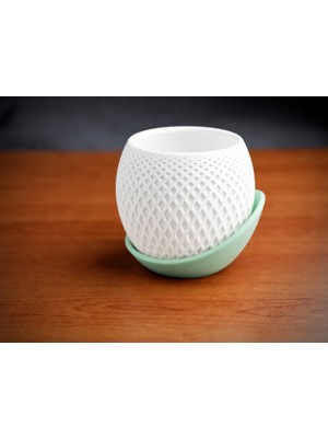 Luord-Store 3D Baskı Küre Saksı - Kafes Dokulu Iki Parçalı Dekoratif Saksı - Beyaz-Mint