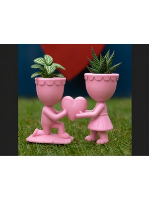 Luord-Store 3D Baskı Aşk Saksısı - Tutan Çift Figürlü Dekoratif Saksı - Pembe