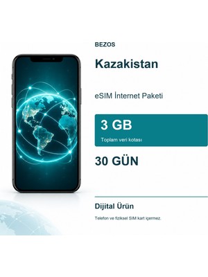 Luord-Store Kazakistan Esim Internet Paketi 3 GB 30 Gün