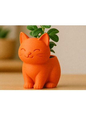 Luord-Store 3D Baskı Sevimli Saksı - Figürlü Sukulent Saksısı-Turuncu
