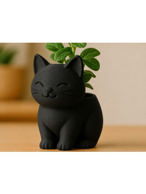 Luord-Store 3D Baskı Sevimli Saksı - Figürlü Sukulent Saksısı-Siyah