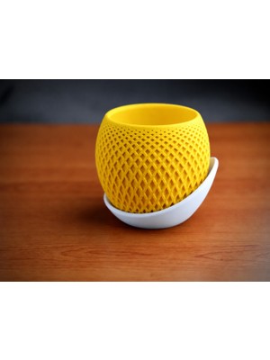 Luord-Store 3D Baskı Küre Saksı - Kafes Dokulu Iki Parçalı Dekoratif Saksı - Sarı-Beyaz