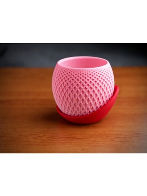 Luord-Store 3D Baskı Küre Saksı - Kafes Dokulu Iki Parçalı Dekoratif Saksı - Pembe-Kırmızı