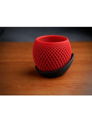 Luord-Store 3D Baskı Küre Saksı - Kafes Dokulu Iki Parçalı Dekoratif Saksı - Kırmızı-Siyah