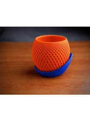 Luord-Store 3D Baskı Küre Saksı - Kafes Dokulu Iki Parçalı Dekoratif Saksı - Turuncu-Mavi