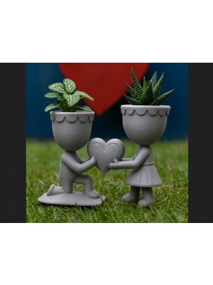 Luord-Store 3D Baskı Aşk Saksısı - Tutan Çift Figürlü Dekoratif Saksı - Gri