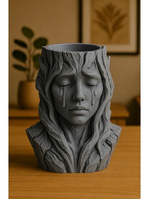 Luord-Store 3D Baskı Ağlayan Kadın Büst Saksı - Sanatsal Dekoratif Saksı - Gri