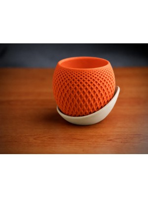Luord-Store 3D Baskı Küre Saksı - Kafes Dokulu Iki Parçalı Dekoratif Saksı - Turuncu-Bej