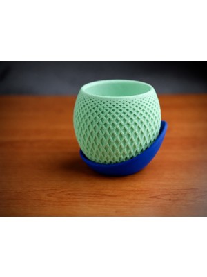 Luord-Store 3D Baskı Küre Saksı - Kafes Dokulu Iki Parçalı Dekoratif Saksı - Mint-Mavi