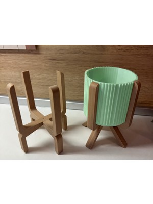Luord-Store 3D Baskı Ayaklı Çizgili Saksı - Bej Standlı Dekoratif Saksı - Mint