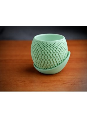 Luord-Store 3D Baskı Küre Saksı - Kafes Dokulu Iki Parçalı Dekoratif Saksı - Mint-Mint