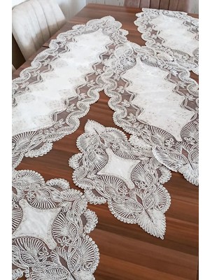 Luord-Store Salon Takımı 5 Parça Dantelli Masa Örtüsü Runner Seti