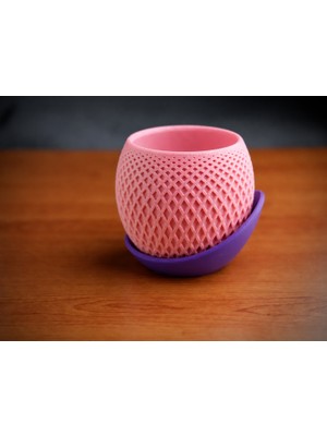 Luord-Store 3D Baskı Küre Saksı - Kafes Dokulu Iki Parçalı Dekoratif Saksı - Pembe-Mor