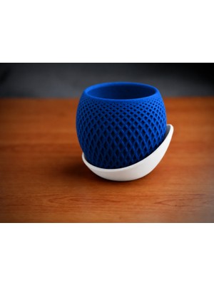 Luord-Store 3D Baskı Küre Saksı - Kafes Dokulu Iki Parçalı Dekoratif Saksı - Mavi-Beyaz
