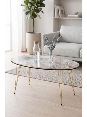 Luord-Store Gold Tel Oval Orta Sehpa Beyaz