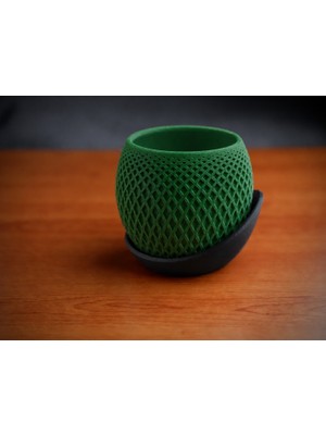 Luord-Store 3D Baskı Küre Saksı - Kafes Dokulu Iki Parçalı Dekoratif Saksı - Yeşil-Siyah