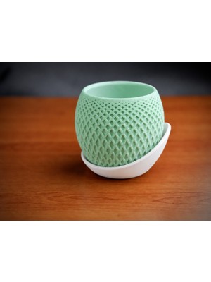 Luord-Store 3D Baskı Küre Saksı - Kafes Dokulu Iki Parçalı Dekoratif Saksı - Mint-Beyaz
