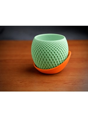 Luord-Store 3D Baskı Küre Saksı - Kafes Dokulu Iki Parçalı Dekoratif Saksı - Mint-Turuncu