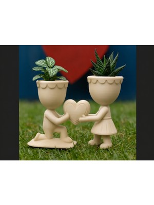 Luord-Store 3D Baskı Aşk Saksısı - Tutan Çift Figürlü Dekoratif Saksı - Bej